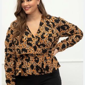 Eloquii Elements shirted sleeve peplum top. Animal print. Size 22